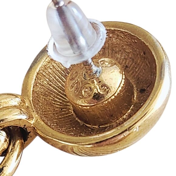 Vintage Monet Large Faux Pearl Drop Gold Tone Chain Statement Earrings - Picture 5 of 5